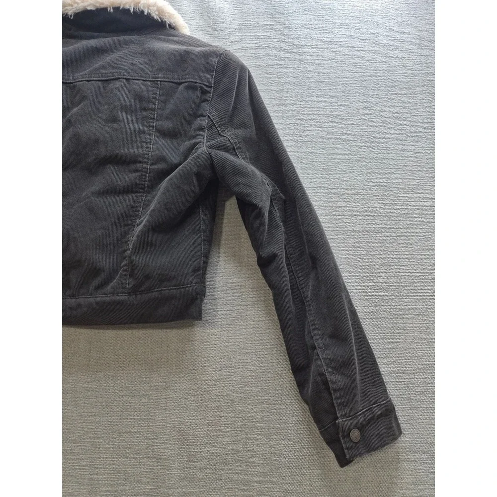 Levi's Corduroy Trucker Cropped Jacket Womens XS Charcoal Gray Sherpa Lined